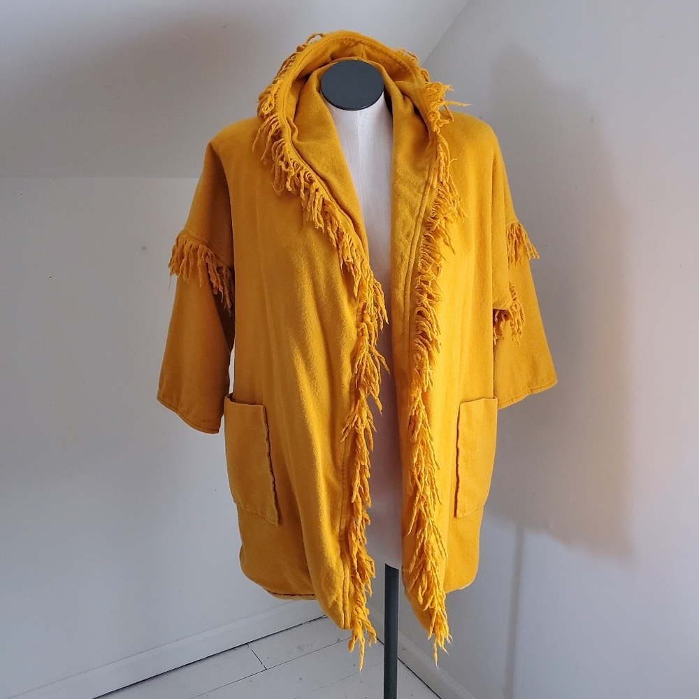 Forest Fairycore Mustard Yellow Fringe Duster Jacket